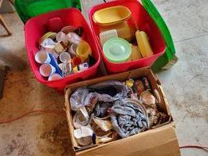 lot 220 image: (3) Totes of Dishes, Glassware and More - NO SHIPPING