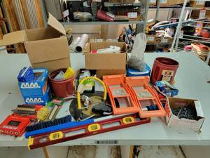 lot 280 image: Large Lot of Hardware, Tools, Panel Carriers, Triple tap Cord, Level and More - NO SHIPPING