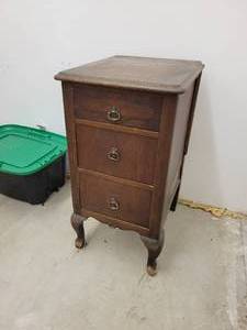 lot 294 image: Antique 3-Drawer Cabinet - Overall about 20 x 17 x 32 Tall - NO SHIPPING