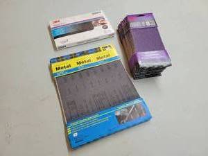 lot 297 image: (14) Packs of 12 Sheet Sandpaper Multi Packs - 60, 100. 150 Grit, 2000 Grit Wet Dry Sandpaper and (4) Full Sheet Metal Sandpaper