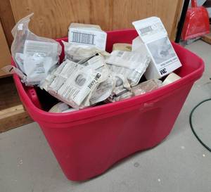 lot 307 image: Tote Full of Respirator Cartridges, Sandpaper and More - NO SHIPPING