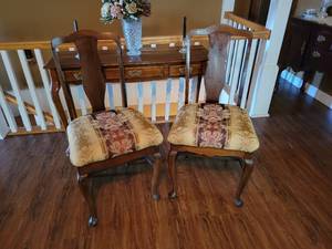 lot 344 image: Pair of Reupholstered Wood Chairs - Each Measures about 20 x 19 x 40 - NO SHIPPING