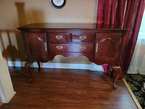 lot 347 image: Beautiful Dark Wood Sideboard Cabinet - Measures about 54 x 16 x 35 - NO SHIPPING