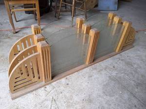 lot 226 image: (3) Glass and Wood Booth Dividers - Etched Glass - Overall about 60 x 16 x 3.5 - NO SHIPPING