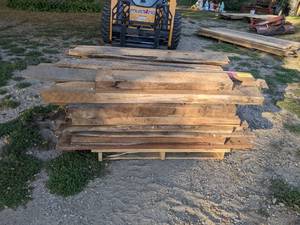 lot 336 image: Lot of Mostly Rough Sawn Lumber - Pallet is about 60 x 48 x 28  - Mixed Species - Most around 4 to 5 Long - NO SHIPPING