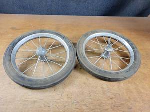 Pair of Vintage Clipper Spoked Solid Rubber Wheels - 14x1.75