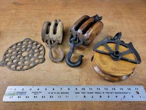 Antique Wood & Cast Iron Pulleys