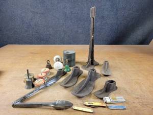 Antique Shoe Cobblers Set, Pocket Knives, Antique Doorknob, Bells and More