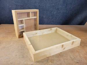 (2) Wood Display Cases w Glass - About 19 x 15 x 3 and 12 x 12 x 3 - NO SHIPPING