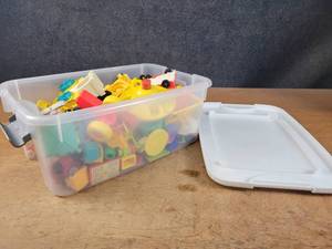 Tote Full of mainly Fisher-Price Little People and Accessories - Tote is 16 x 10 x 7