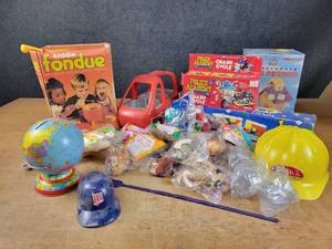 Large Lot of Assorted Toys - McDonalds toys, Police Academy, Kiddie Fondue, Globe Bank and More