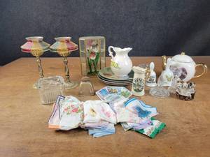 (2) Vintage Multi-Color Glass Votive tea Lights, Glassware, Hankies and More - NO SHIPPING