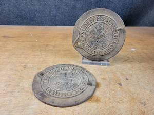 (2) John Deere Cast Iron Planter Lids - Deere & Mansur Co.