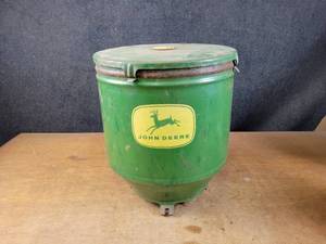 Vintage John Deere Steel Planter Box - About 17 Tall x 16 Diameter - NO SHIPPING