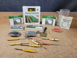 John Deere Collectables, Belt Buckles, Vintage Advertising Screwdrivers and More