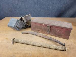 IH Tractor Toolbox - SEBO Implement Co. Madelia, MN, Cast Iron Legs and More - NO SHIPPING