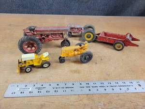 Antique Minneapolis Moline Cast Aluminum Tractor Toy, Diecast International 530 Tractor and Cub Cadet Diecast Tractor and Tractor w Manure Spreader