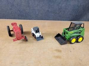 Bobcat 743 Skid loader Diecast Model, John Deere Diecast Model and International Farmall 544 Diecast Model