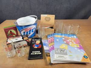 Miller Lite Bucket, Toy Farmer Trading Cards, US State Coin Holders, Vintage Advertising Pens, Beer Mugs and More