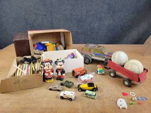 Vintage Mickey & Minnie Mouse Dolls, Small toys, NYLINT Explorer and More