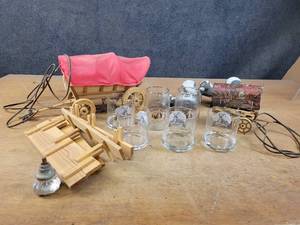 Cabin Bar Nicollet, MN Football Glasses, wood Covered Wagons and More - NO SHIPPING