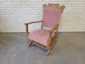 Vintage Wood and Upholstered Rocker Chair - NO SHIPPING