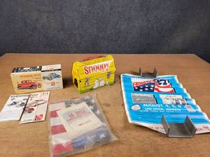 Vintage Snoopy Metal Lunchbox, Vintage 32 Ford Model Box and Instructions, 49 Star Flag and More