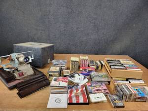 Vintage MANUMATIC Slide Projector, CDs, Cassette Tapes and 8-Tracks