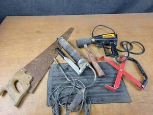 lot 42 image: MAC Tools engine Starter, John Deere Grease Gun, Saw, Mallet, Wagner Heat Gun and More