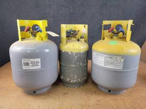 lot 60 image: (2) 50# and (1) 30# Refrigerant Recovery Cylinders - All Have Refrigerant - Unmarked - NO SHIPPING