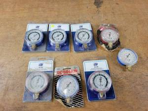 lot 85 image: Lot of (8) Refrigerant Gauges - Includes (3) JB Model M2-250, (2) JB Model M2-500, (1) Robinair Model 11692, (1) Robinair Model 11693 and (1) Open Robinair Model 11692