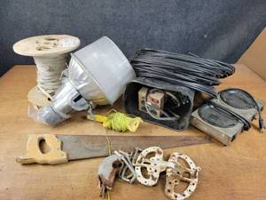 lot 156 image: Outdoor Pole Light, Coax Cable, Saw and More - NO SHIPPING