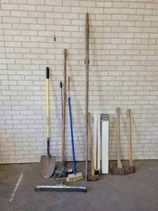 lot 194 image: Lot of Axes, Maul, Shovel, Scrub Brushes and More - NO SHIPPING