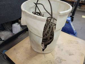 lot 183 image: Barrel w Many Steel Cable Slings - Most are 12 - NO SHIPPING