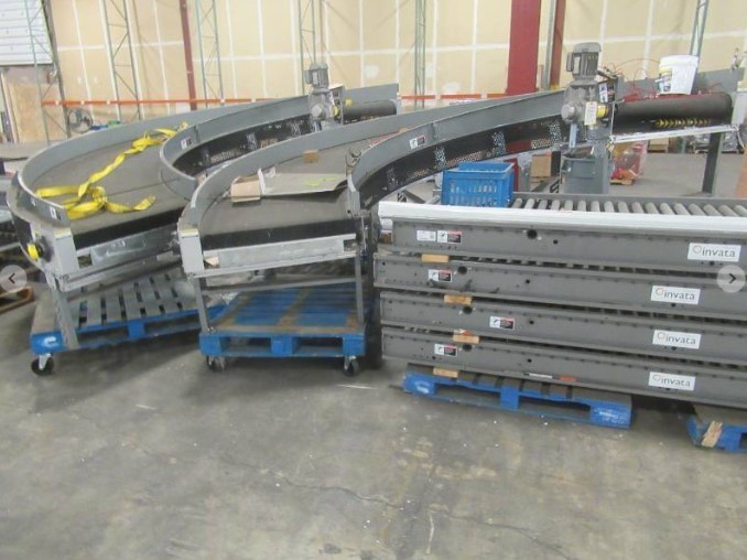 Transnorm Spiral Powered Belt Conveyor System With Power and Standard Roller Distribution, Includes Power Source - Used in Warehouse MUST TAKE ALL AND REMOVED MONDAY 918. NO RESERVE