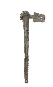 Ornate Old Bronze Figural Dogon Ceremonial Axe or Scepter
