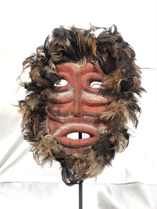 Larger Carved Ceremonial Tribal Mask wFeathers