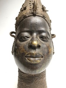 Beautiful Large Bronze Yaruba Queen Mother Head Sculpture