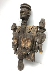 Old Eket Reliquary Figural Staff wCarved Monkey Heads
