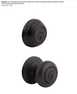 Kwikset Juno Venetian Bronze Exterior Entry Door Knob and Single Cylinder Deadbolt Combo Pack Featuring SmartKey Security. See Pictures
