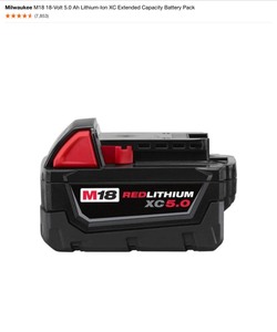Milwaukee M18 18-Volt 5.0 Ah Lithium-Ion XC Extended Capacity Battery Pack. See Pictures