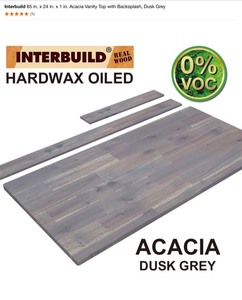 Interbuild 85 in. x 24 in. x 1 in. Acacia Vanity Top with Backsplash, Dusk Grey. See Pictures
