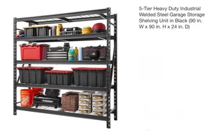 Husky 5-Tier Heavy Duty Industrial Welded Steel Garage Storage Shelving Unit in Black (90 in. W x 90 in. H x 24 in. D). See Pictures
