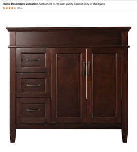 Home Decorators Collection Ashburn 36 in. W Bath Vanity Cabinet Only in Mahogany. See Pictures