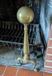 Brass Andirons and Metal Log Rack