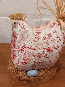 Pair of Adorable Decorative Wood Hen and Rooster