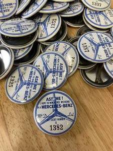 lot 92 image: HUGE Lot of Vintage Local Advertising Mercedes Car Giveaway Promo Pins 