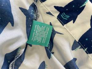 lot 15 image: Pillow Fort Shark Print Fitted Sheet and Pillowcase