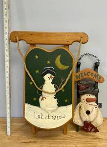 lot 88 image: Lot of 2 Snowman Winter Decorative Sleds