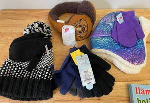lot 79 image: Lot of Youth Winter Hats, Earmuffs, Gloves and Board Books